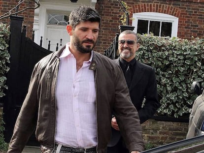 George Michael y su novio Fadi Fawaz, en marzo de 2014.