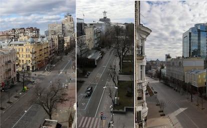 Calles desiertas tras el toque de queda decretado en Kiev para el domingo, 27 de febrero.