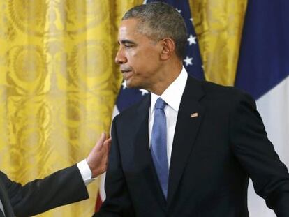 El presidente franc&eacute;s, Francois Hollande, junto a su hom&oacute;logo estadounidense, Barack Obama.