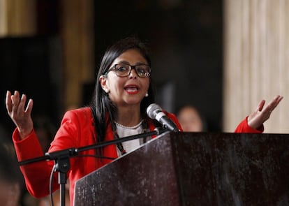 La presidenta de la Asamblea Constituyente venezolana Delcy Rodríguez, durante su discurso.