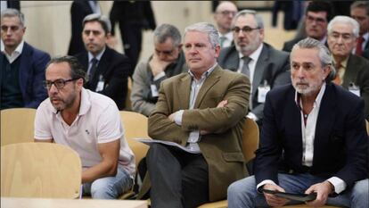 Defendants in the Gürtel corruption case (from left): Álvaro Pérez, Pablo Crespo and Francisco Correa.