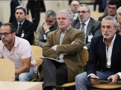 Álvaro Pérez, Pablo Crespo y Francisco Correa, en el juicio de la caja b del PP valenciano.