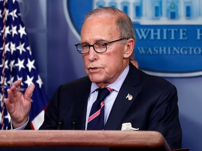 Larry Kudlow, consejero económico de la Casa Blanca, en la rueda de prensa de este martes en Washington.