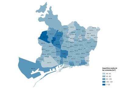 Los 73 barrios de Barcelona, con la superficie media en cada uno de ellos.