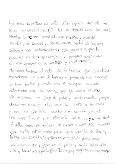 Carta de Mateo, un niño de ocho años de Madrid, para la serie 'La Experiencia Personal'.