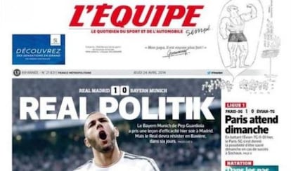 Portada del diario L`Eequipe de este jueves.