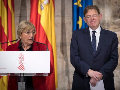 La consejera de Sanidad, Ana Barceló, y el presidente de la Generalitat, Ximo Puig, en una comparecencia a finales de febrero.