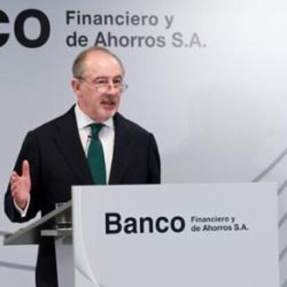 Rodrigo Rato, presidente del Banco Financiero y Ahorros, durante la presentación de los resultados