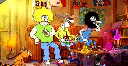 Escena de la serie de animación 'Freak Brothers', inspirada en los comics de Gilbert Shelton y que se puede ver en España en HBO.