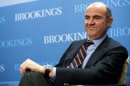 Luis de Guindos, ministro de Econom&iacute;a y Competitividad, el pasado viernes 24 de febrero en el Brookings Institute de Washington. 