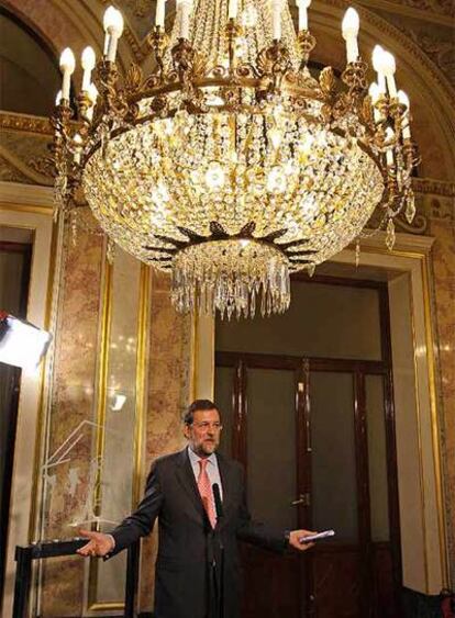 Mariano Rajoy, durante la rueda de prensa en el Congreso.