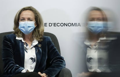 La vicepresidenta Nadia Calviño durante una conferencia el pasado lunes en el Círculo de Econmía de Barcelona.