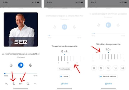 Activa el temporizador o la velocidad de reproducción en Google Podcasts.