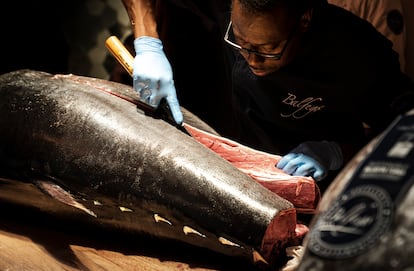 Despiece del atún en la ceremonia Kaitai del restaurante Tunateca de Barcelona. Gianluca Battista

