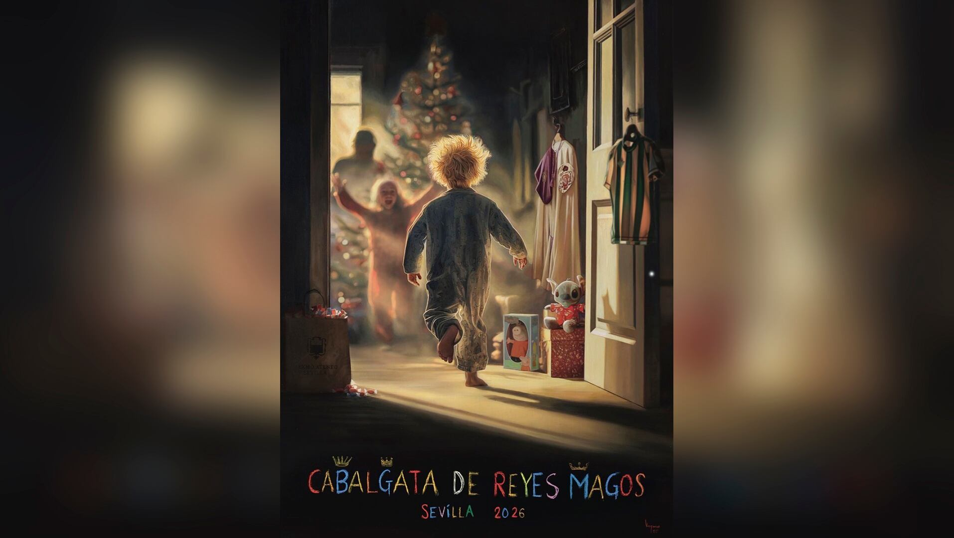 Cartellone della cabalgata dei Re di Siviglia del 2026 provoca polemica per la maglietta del Real Betis e la tunica della Hermandad de la Macarena