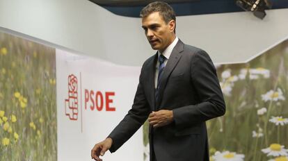 El l&iacute;der del PSOE, Pedro S&aacute;nchez, este mi&eacute;rcoles en la sede socialista.