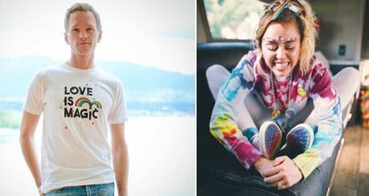 Neil Patrick Harris, con la camiseta solidaria y Miley Cyrus, con las zapatillas que diseño con Converse.