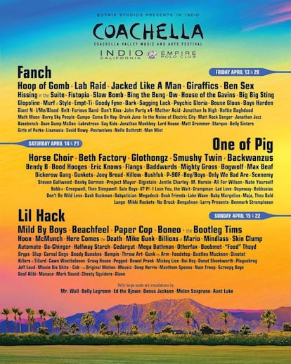 Cartel falso del festival de Coachella creado por el algoritmo de Botnik Studios (y por algunos humanos)