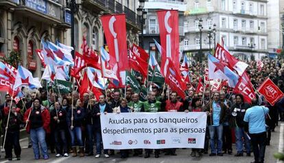Una manifestación de trabajadores de Novagalicia.