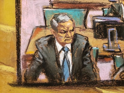 Boceto del exsecretario de seguridad mexicano Genaro García Luna durante su juicio en Nueva York, el 17 de enero.