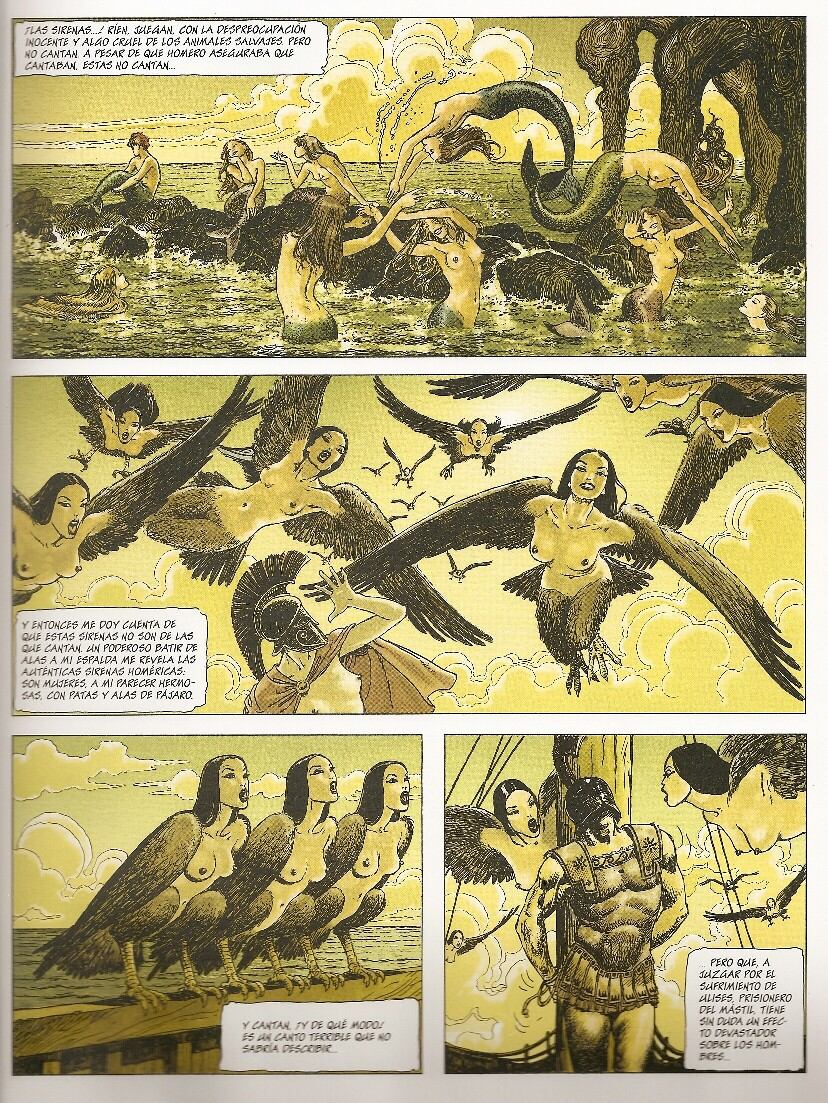 El episodio de Ulises y las sirenas según Milo Manara.