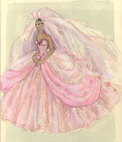 El diseño de vestido de novia hecho por Deborah Landis, para la película 'El príncipe de Zamunda'.