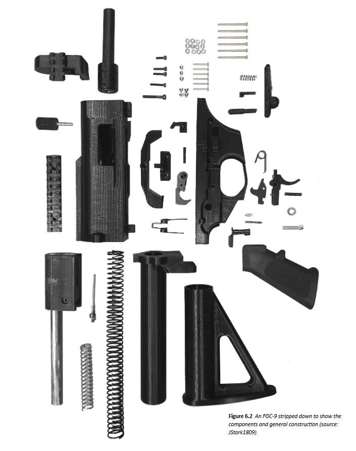 Partes de un fusil FGC-9, según el informe de ARES.