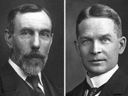 William Ramsay (izquierda) y Frederick Soddy.