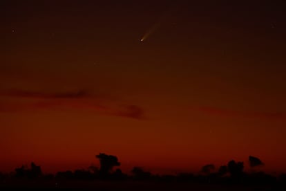 Viaje del cometa Tsuchinshan-ATLAS fotografiado desde Arinaga, en la isla de Gran Canaria, España, el 27 de septiembre de 2024.