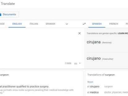 Traducción de Google en la que incorpora el género.