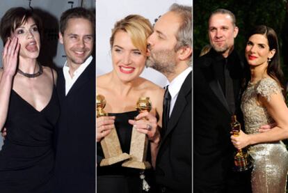 De izquierda a derecha, Hilary Swank y Chad Lowe; Kate Winslet felicitada por Sam Mendes y Jesse James con Sandra Bullock en la ceremonia de los Oscar.