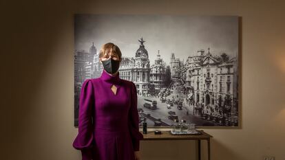 Kersti Kaljulaid, presidenta de Estonia, después de la entrevista, este lunes en Madrid.