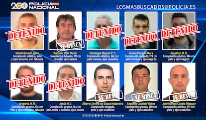 Cartel con los 10 fugitivo más buscados que hizo público la Policía Nacional hace un año con los seis ya arrestados.