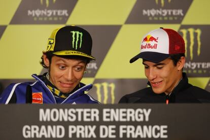 Márquez, junto a Rossi, en la presentación del GP Francia.