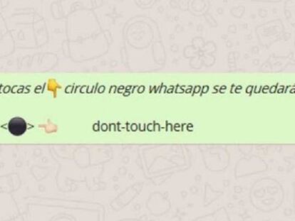 Mensaje que avisa de que si tocas el círculo negro, Whatsapp se bloqueará.