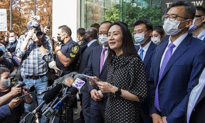 Huawei Vice President Meng Wanzhou in October 2021 after leaving court in Vancouver, Canada.