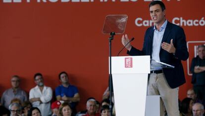 El secretario general del PSOE, Pedro Sánchez, durante su intervención en un acto este sábado.