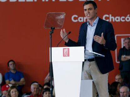 El secretario general del PSOE, Pedro Sánchez, durante su intervención en un acto este sábado.