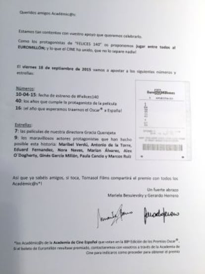 Copia de la carta del euromillón enviado por Gerardo Herrera.