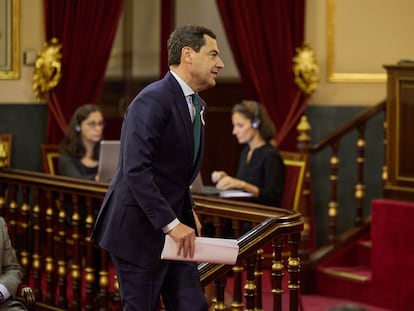 El presidente de la Junta de Andalucía, Juan Manuel Moreno, en el Senado.