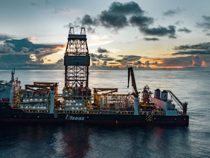 A vessel designed for deep-sea mining in the Clarion-Clipperton Zone, located in the Pacific Ocean between Hawaii and Mexico.