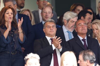 Joan Laporta, al final del clásico entre el Real Madrid y el Barcelona este domingo en el Santiago Bernabéu.