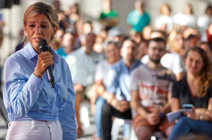 Yolanda Díaz, el viernes, durante un acto de Sumar en Bilbao.