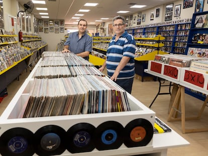 Enrique Asunción (l) and Jorge Sosa inside their store Regreso al Pasado in Las Palmas de Gran Canaria.