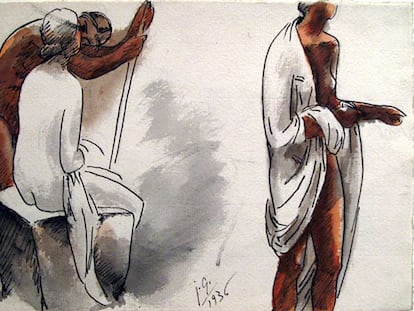 <i>Tres mujeres semidesnudas</i>, dibujo de Julio González.