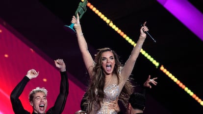 La cantante Melody tras proclamarse ganadora de la gala final del Benidorm Fest 2025.
