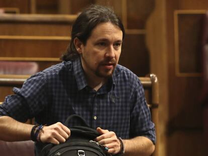 El l&iacute;der de Podemos, Pablo Iglesias, este jueves en el Congreso.