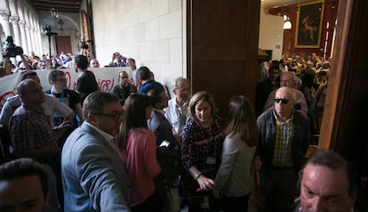 Imagen del boicot al acto de SCC sobre Cervantes en la Universitat de Barcelona.