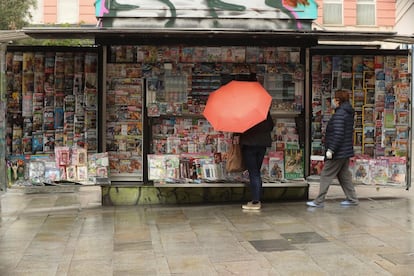 Un quiosco de prensa en Madrid.