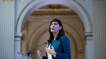 Stacey Cunningham, durante un acto feminista en Wall Street en enero.